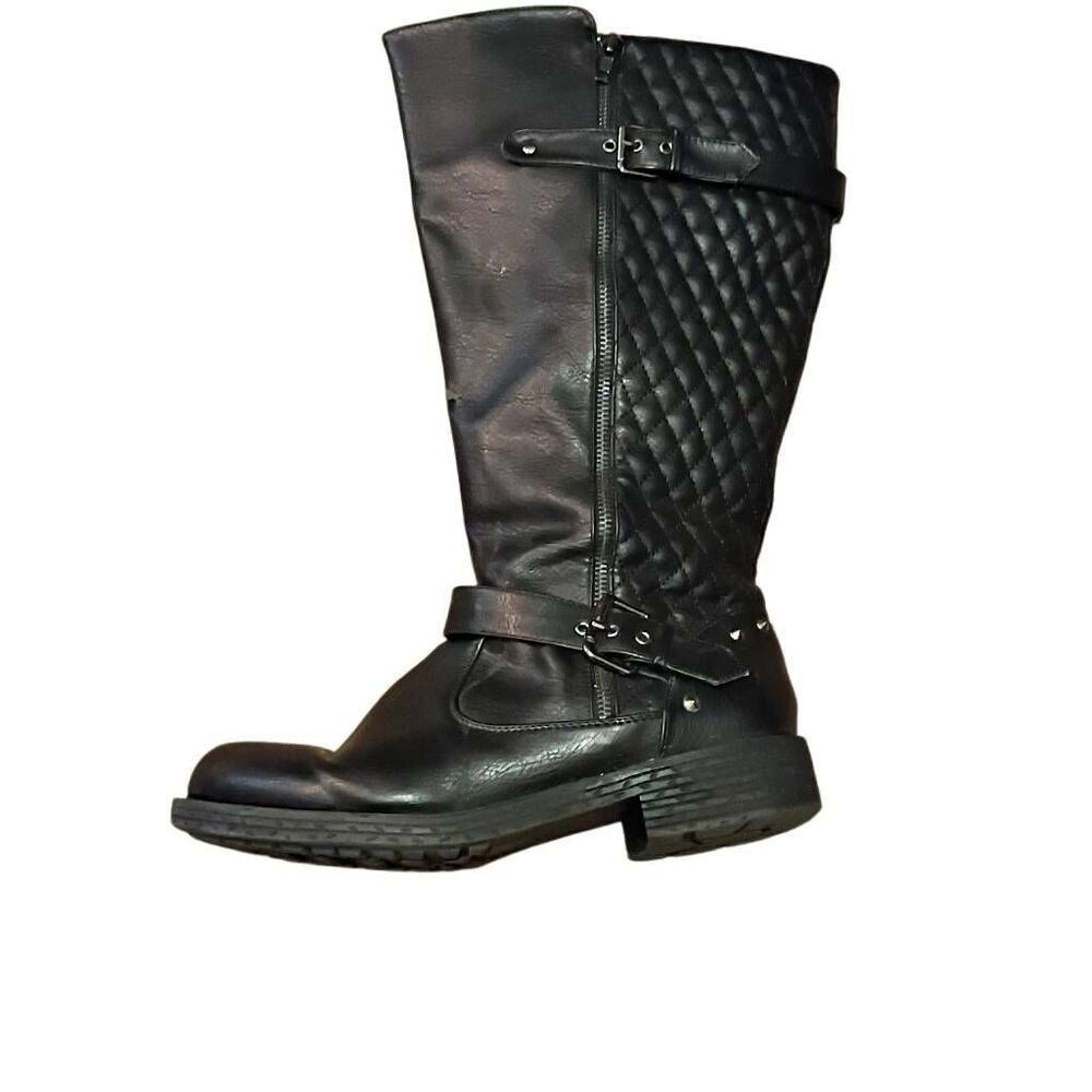 Women's Quilted Knee High Riding Boots Black Size 11